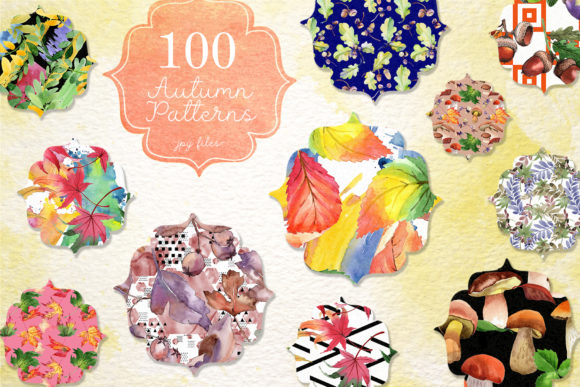 100 Autumn Patterns Watercolor Set and Illustrations