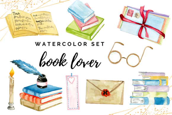 Bibliophile Watercolor Handpainted Design Illustrations
