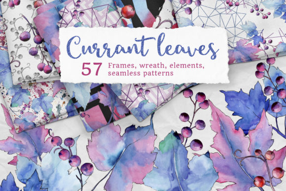 Blue Watercolor Currant Leaf Illustration