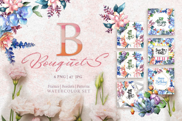 Bouquets Flowers Set Watercolor