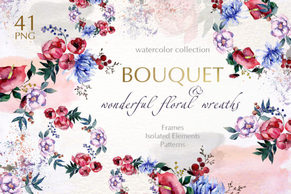 Bouquets with Flowers Watercolor Illustrations