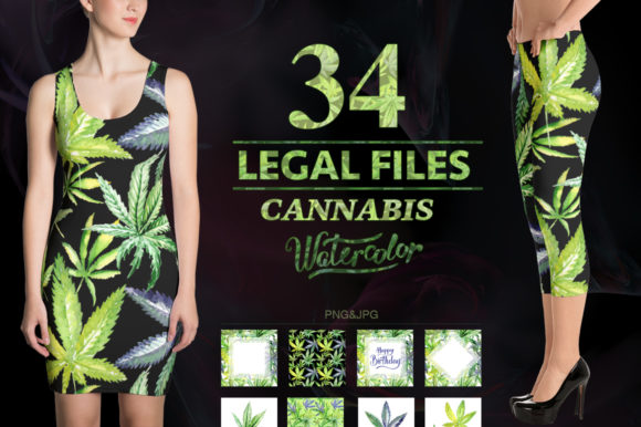 Cannabis Watercolor Flower Set