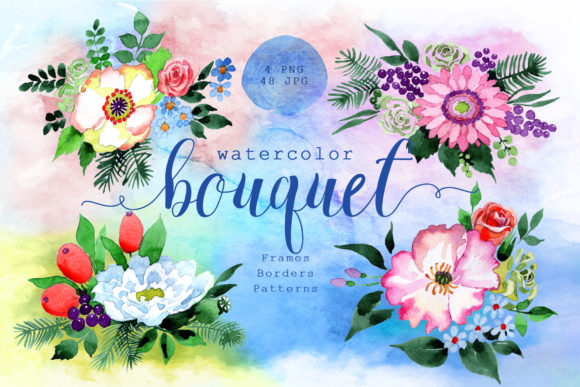Four Wonderful Bouquet Flowers Watercolor Set