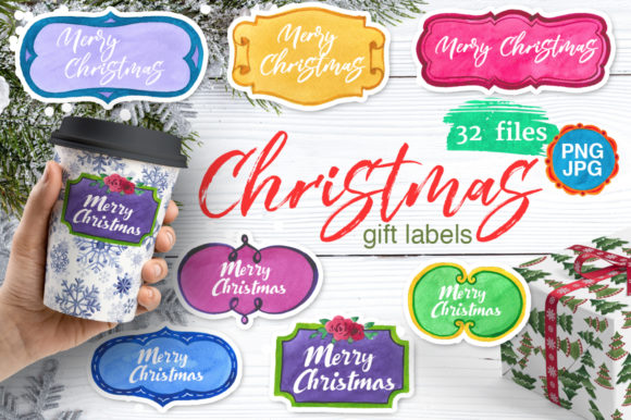 Gift Labels Watercolor Set Illustrations