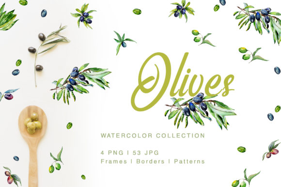 Green Olives Watercolor Illustrations