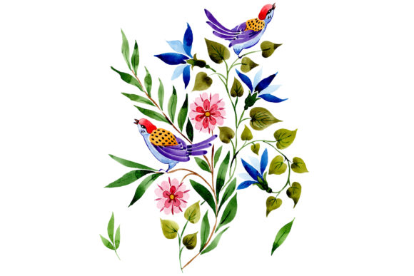 Ornament with Birds Watercolor Set: Illustrations for Creative Design