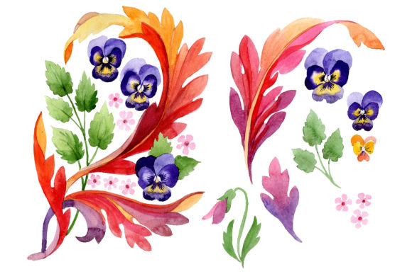 Ornament with Pansies Watercolor