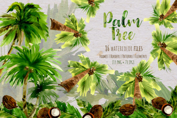 Palm Tree Watercolor Set for Illustrations