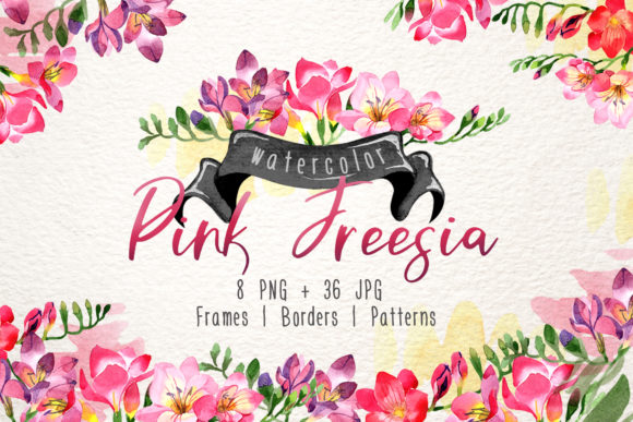Pink Freesia Watercolor Illustrations