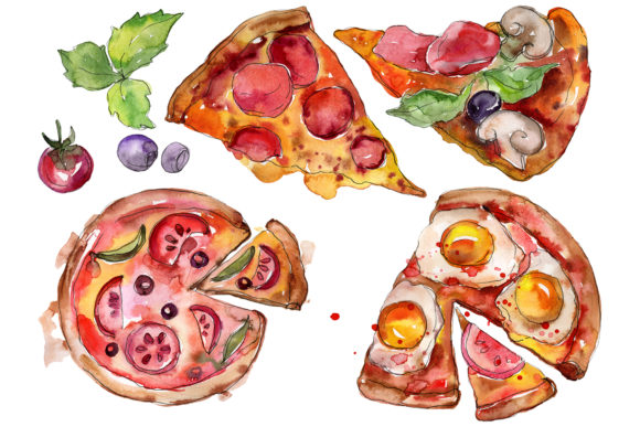 Pizza Vegetable Watercolor