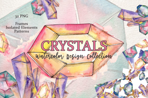 Platinum Crystals Watercolor Illustrations