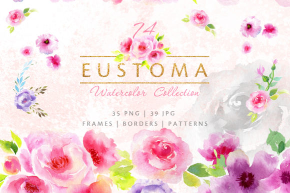 Purple Watercolor Eustoma Illustrations