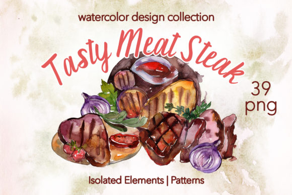 Tasty Meat Steak Watercolor Illustrations