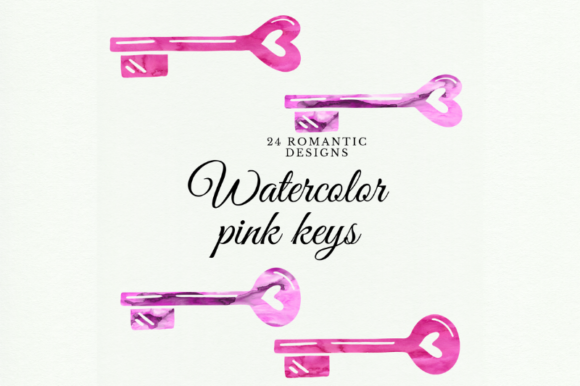 Vintage Pink Watercolor Keys, Keyholes
