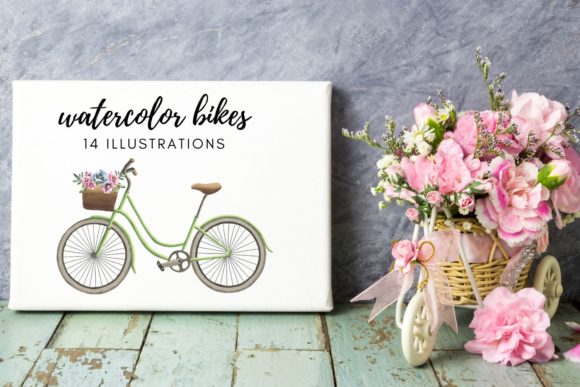 Watercolor Bikes Illustrations