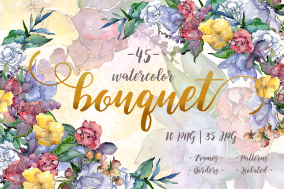 Watercolor Bouquet Flower Set and Illustrations