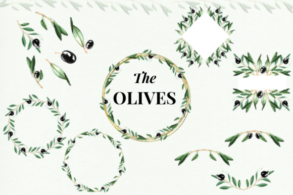 Watercolor Greenery Olive Cliparts and Illustrations