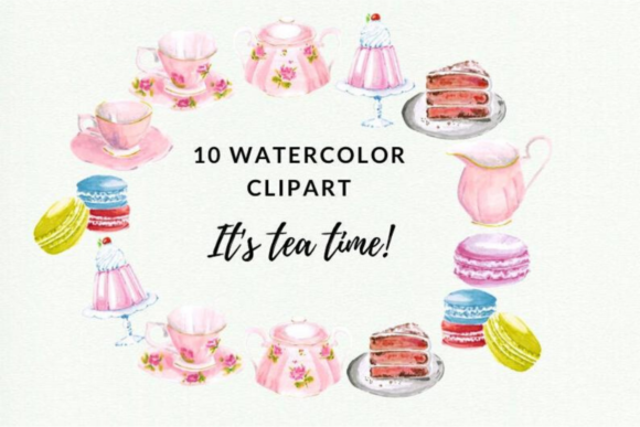 Watercolor Tea Clipart, Pink Teapot Tea and Illustrations