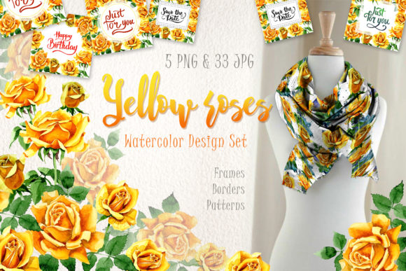 Yellow Roses Watercolor Set Illustrations